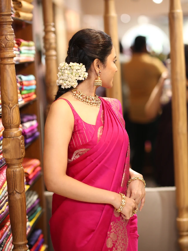 Priyanka Mohan in Pink Saree at Shop Opening