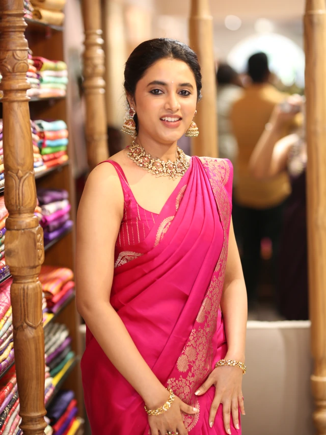 Priyanka Mohan in Pink Saree at Shop Opening