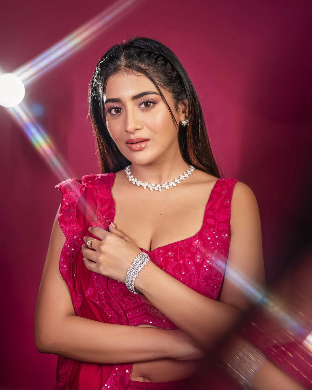 Rashi Singh Shines in Red Ghagra Choli Dress