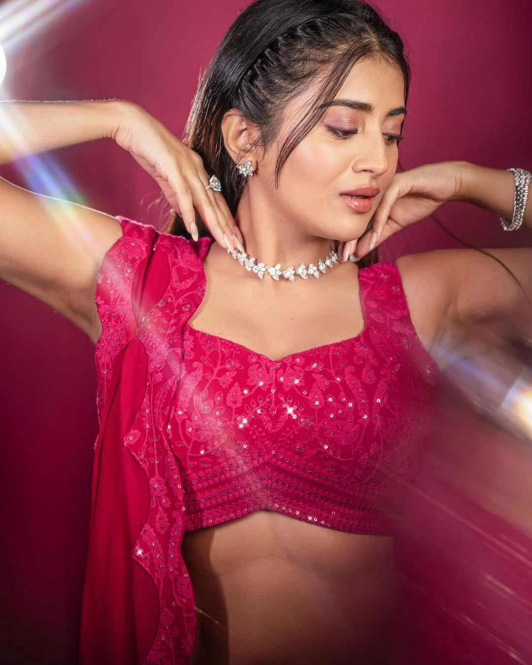 Rashi Singh Shines in Red Ghagra Choli Dress