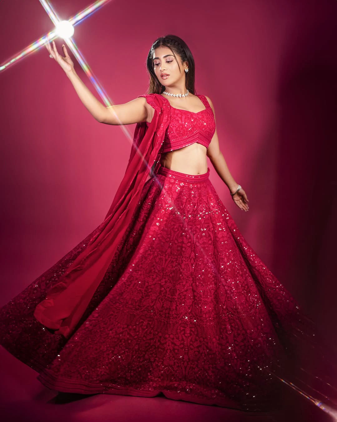 Rashi Singh Shines in Red Ghagra Choli Dress