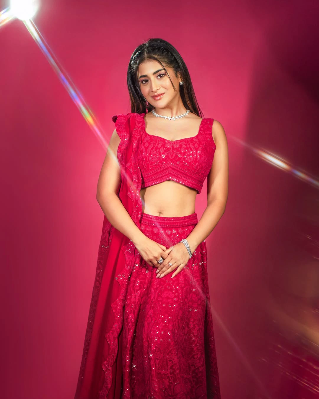 Rashi Singh Shines in Red Ghagra Choli Dress