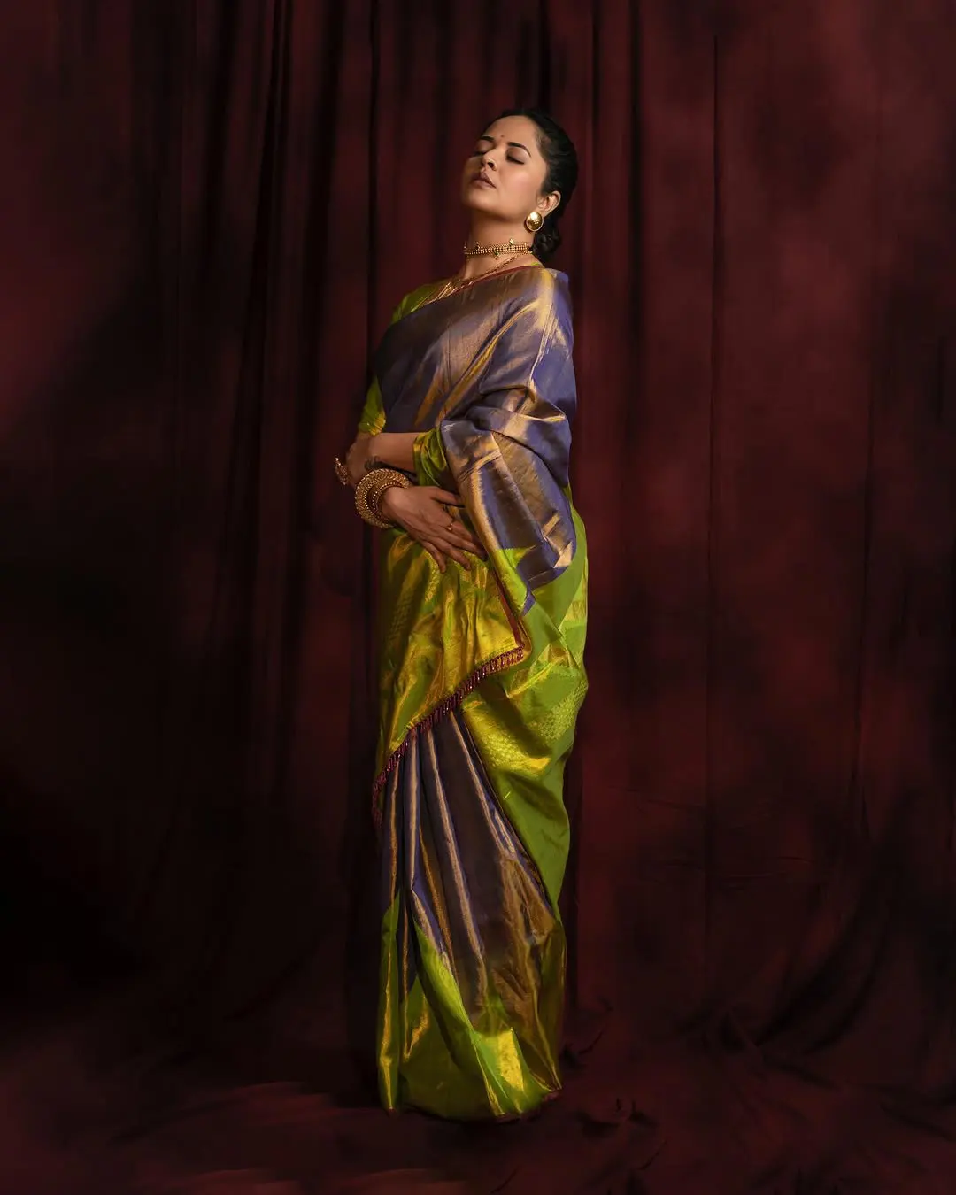 Anasuya Bharadwaj Serious Looks in Saree