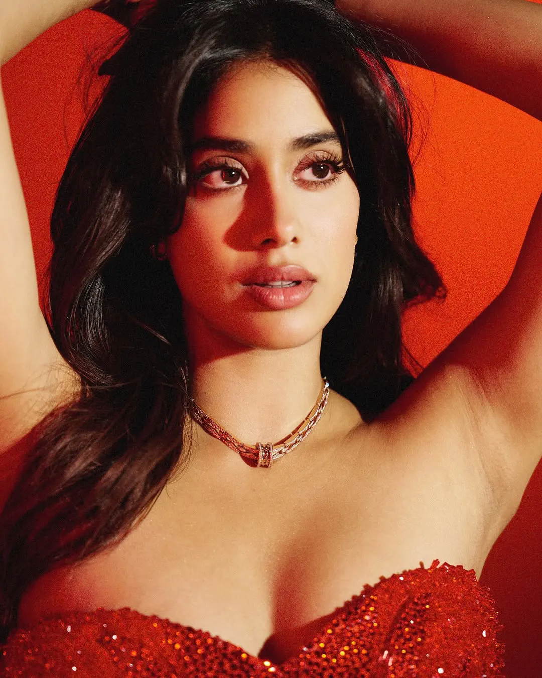 Janhvi Kapoor Sizzling Poses in Red Dress