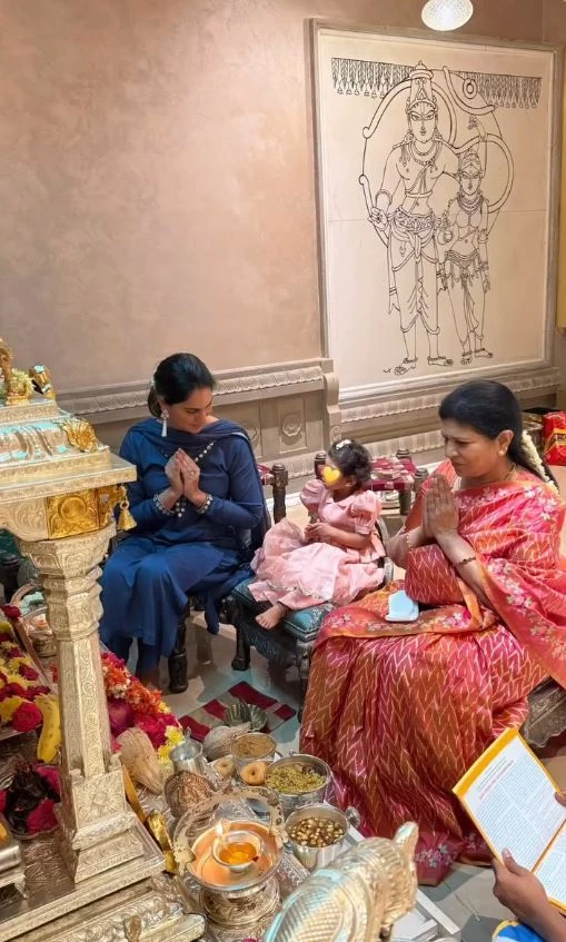 Ram Charan Daughter Klin Kaara Ugadi Pooja with Upasana and Surekha