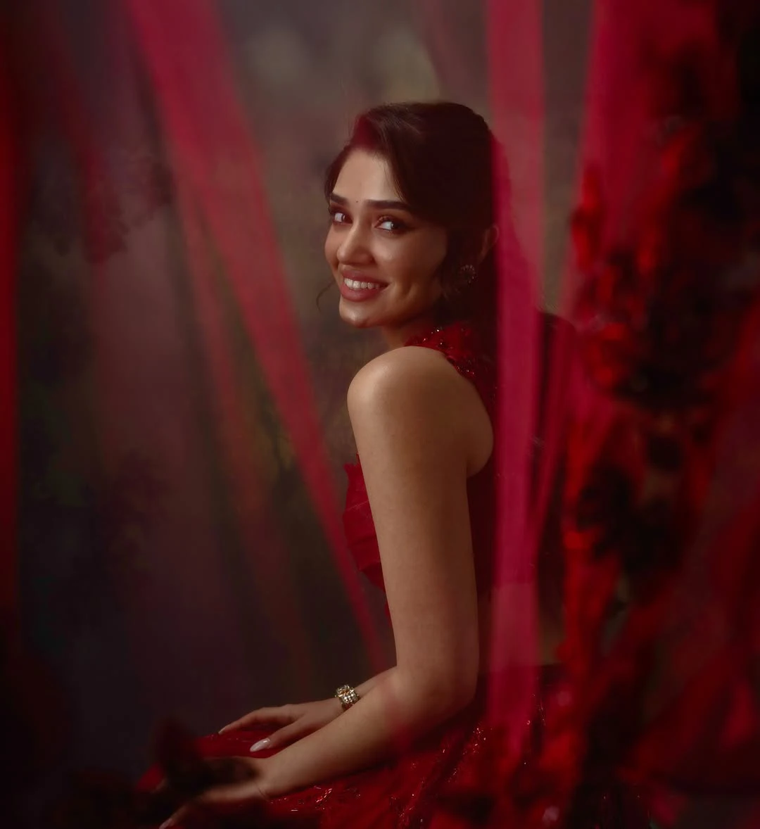 Krithi Shetty Shines in Red Dress