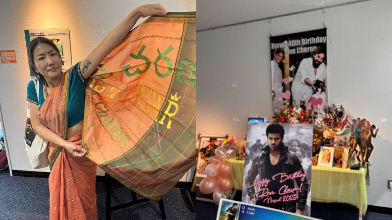 Ram Charan Birthday Celebrations : చీరపై చరణ్ పేరు.. రామ్ చరణ్ బర్త్ డేకి జపాన్ ఫ్యాన్స్ ట్రీట్..