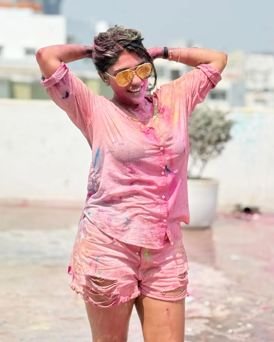 Supritha Celebrates Holi with Friends