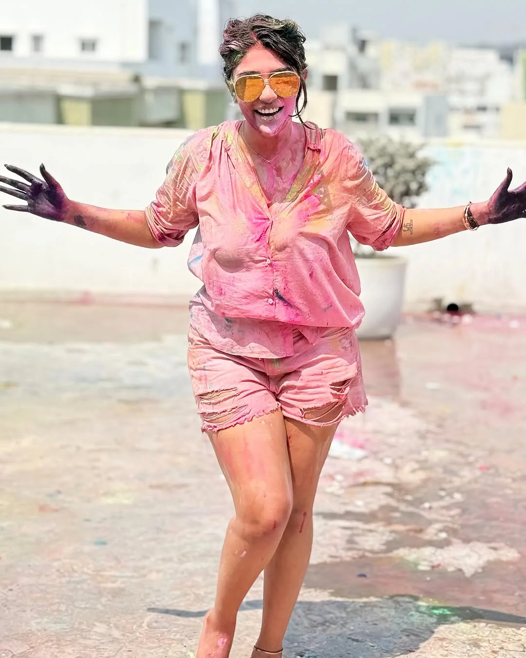 Supritha Celebrates Holi with Friends