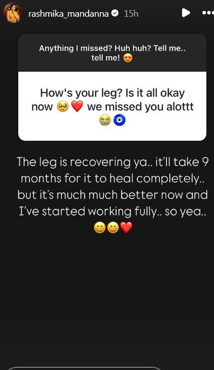 Rashmika Mandanna Still not Recovering from Leg Injury 
