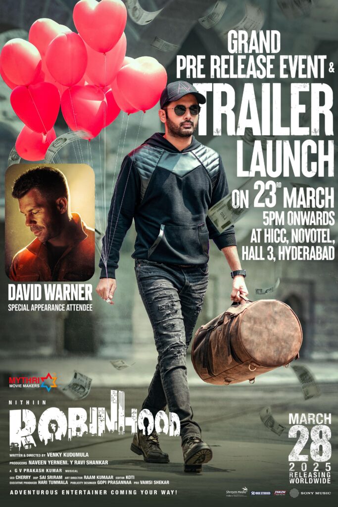 David Warner as Guest for Nithiin Robinhood Pre Release Event Details Date Time Venue Details Here 