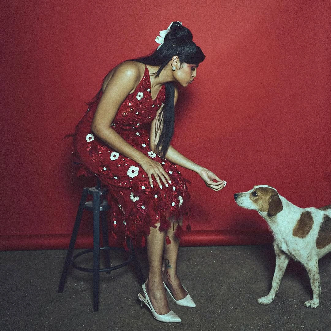 Faria Abdullah Shies in Maroon Dress