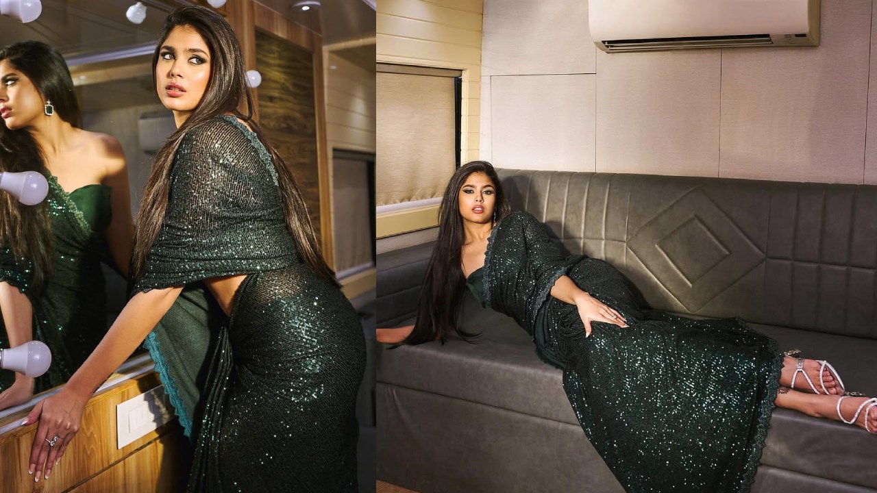 Faria Abdullah : నలుపు చీరలో నిగనిగలాడిపోతూ.. కారవాన్ లో హాట్ పోజులు..