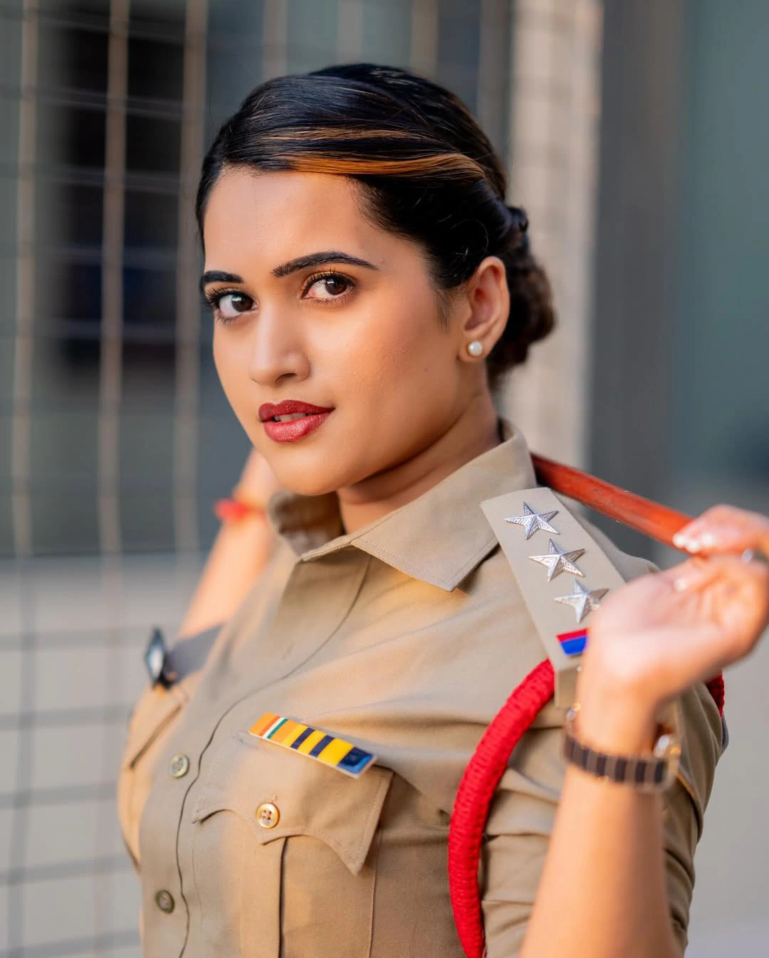Sravanthi Chokarapu Stylish Looks in Police Dress