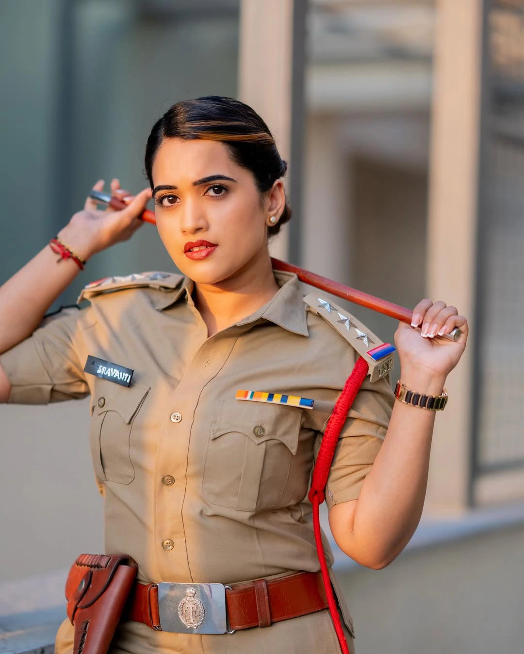 Sravanthi Chokarapu Stylish Looks in Police Dress