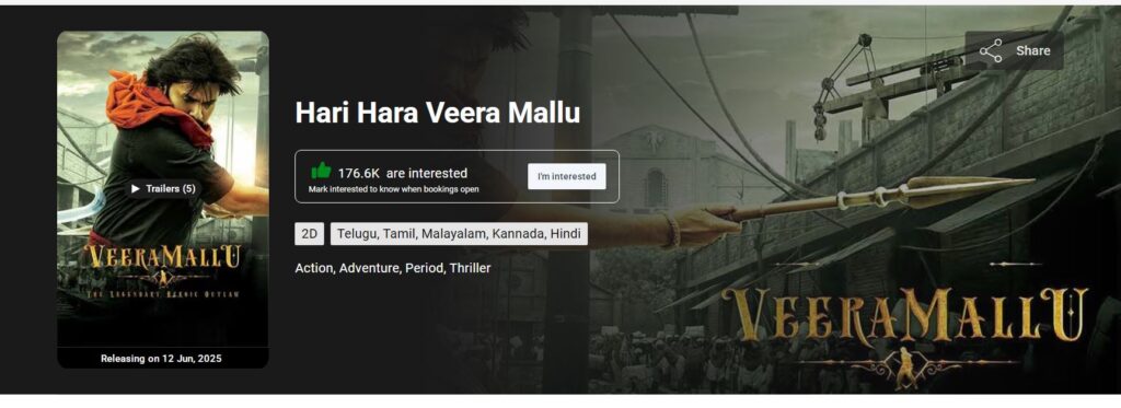 Pawan Kalyan Hari Hara Veera Mallu Movie Release Date Leaked by Book My Show 
