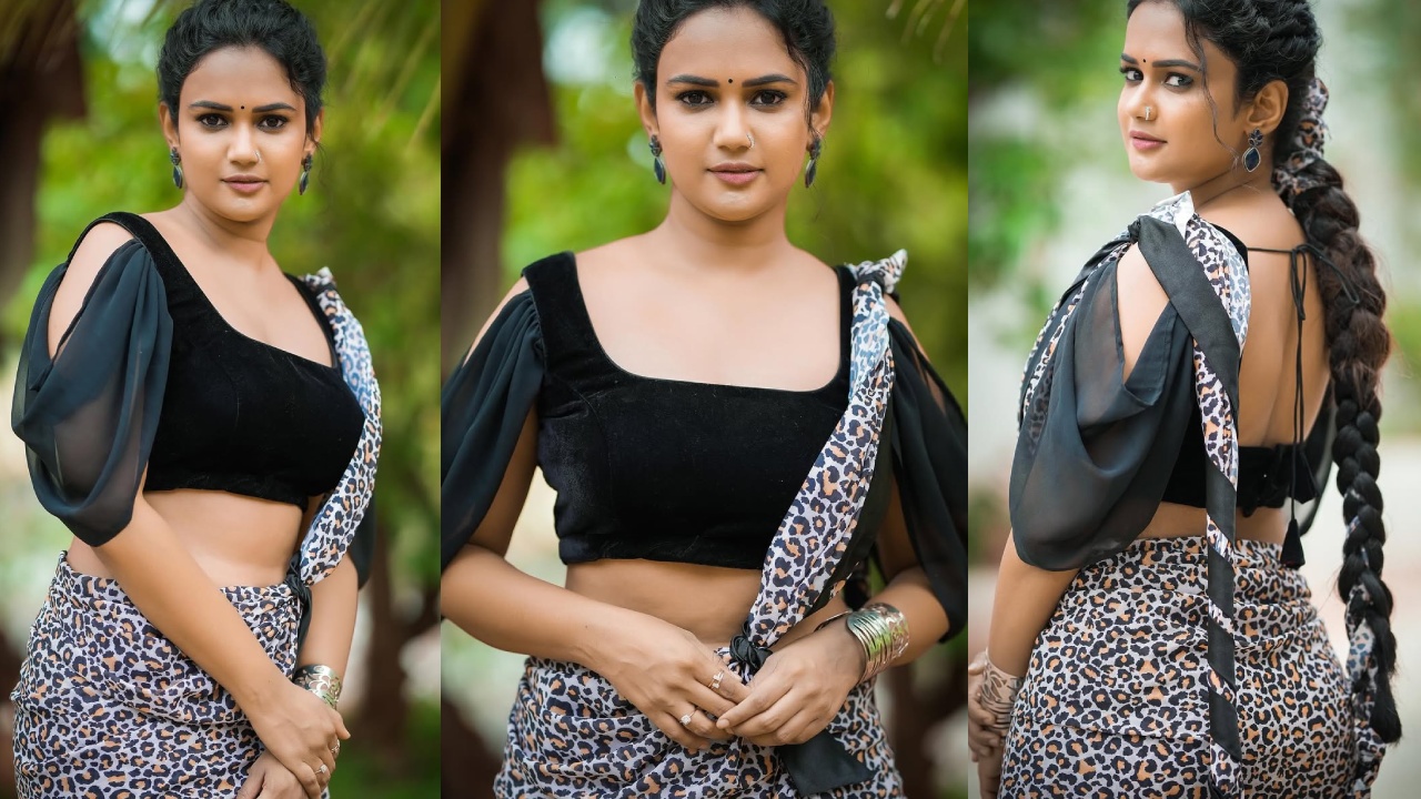 Ariyana Glory : వెరైటీ చీరకట్టులో అరియనా గ్లోరీ.. లేటెస్ట్ ఫొటోలు..