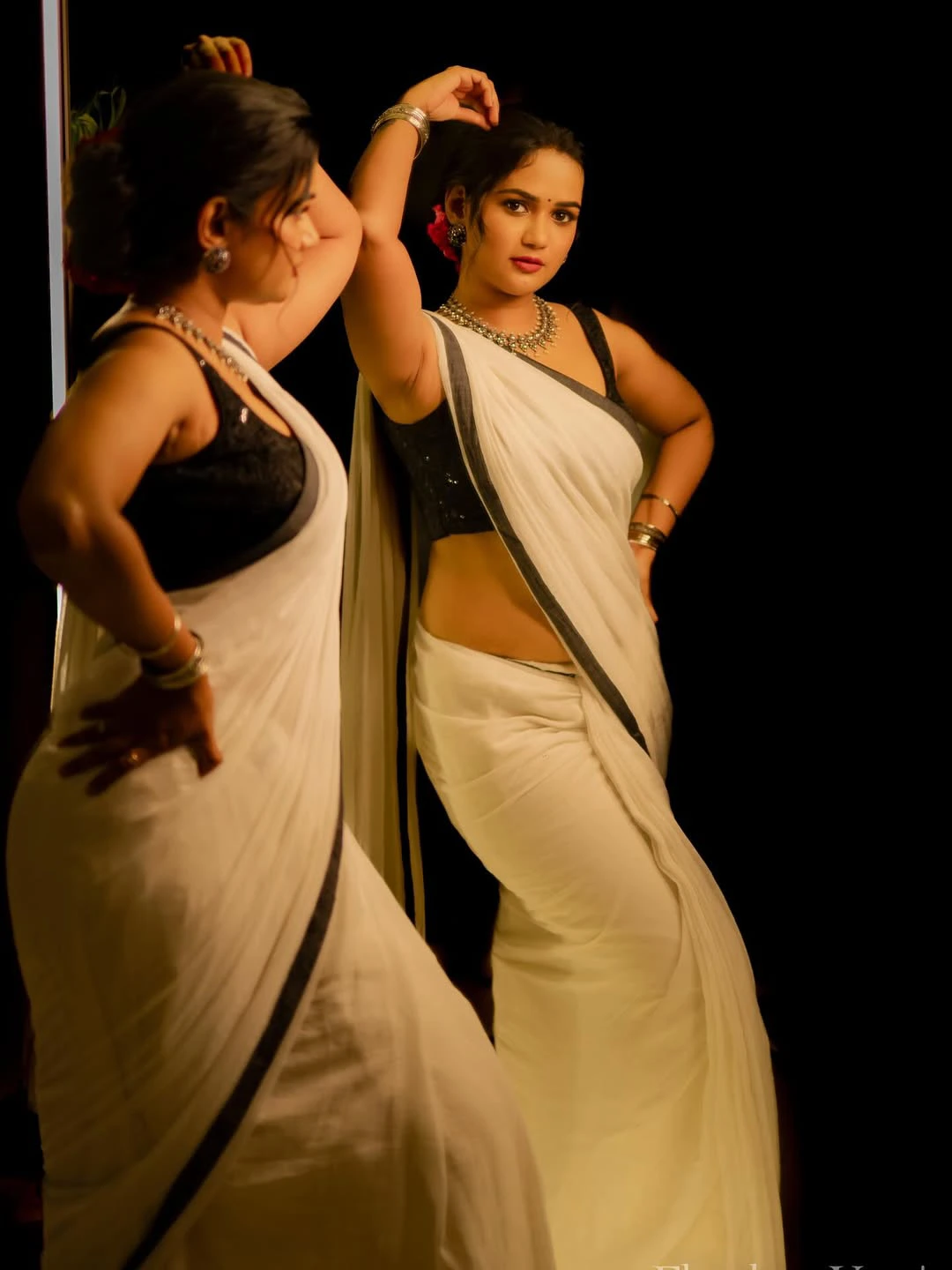 Ariyana Glory Shines in White Saree