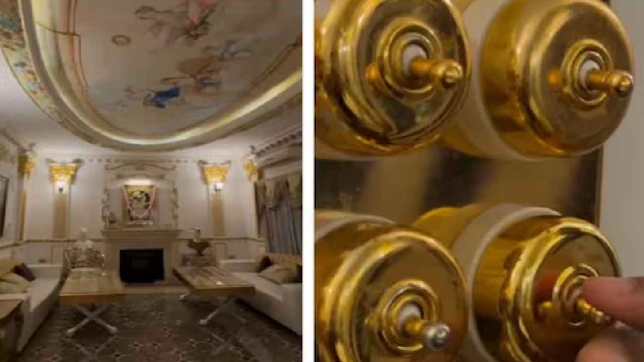 Gold Themed Mansion: అది ఇల్లా, గోల్డ్ షాపా..! ఆ ఇంట్లో స్విచ్ లు, ట్యాప్ లు, సీలింగ్, ఫర్నీచర్ అంతా మేలిమి బంగారమే.. వీడియో వైరల్ Gold Themed Mansion: అది ఇల్లా, గోల్డ్ షాపా..! ఆ ఇంట్లో స్విచ్ లు, ట్యాప్ లు, సీలింగ్, ఫర్నీచర్ అంతా మేలిమి బంగారమే.. వీడియో వైరల్