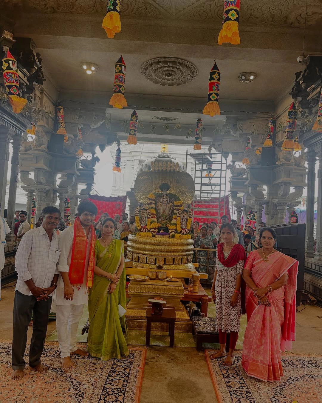Jabardasth Kevvu Kartheek With Wife Visits Temple
