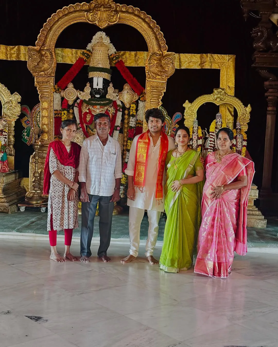 Jabardasth Kevvu Kartheek With Wife Visits Temple