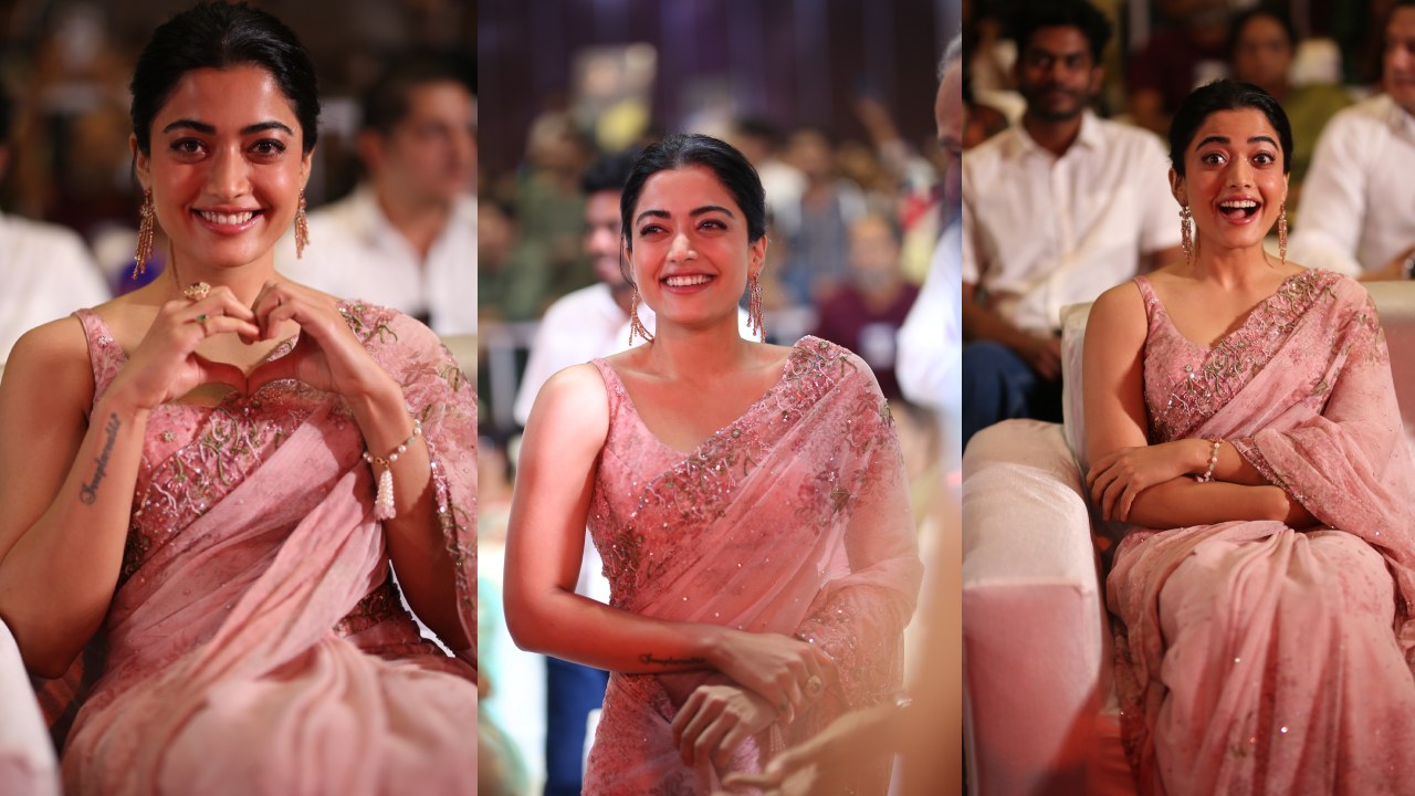 Rashmika Mandanna : చీరకట్టులో రష్మిక మెరుపులు.. కుబేర ప్రీ రిలీజ్ ఈవెంట్లో ఫొటోలు..