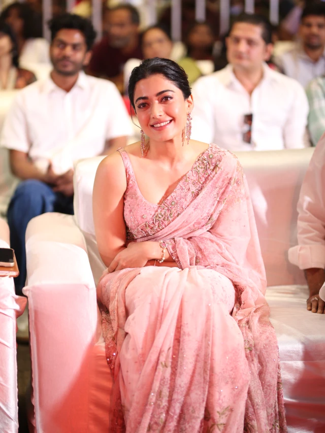 Rashmika Mandanna Cute Photos in Saree from Kuberaa Pre Release Event