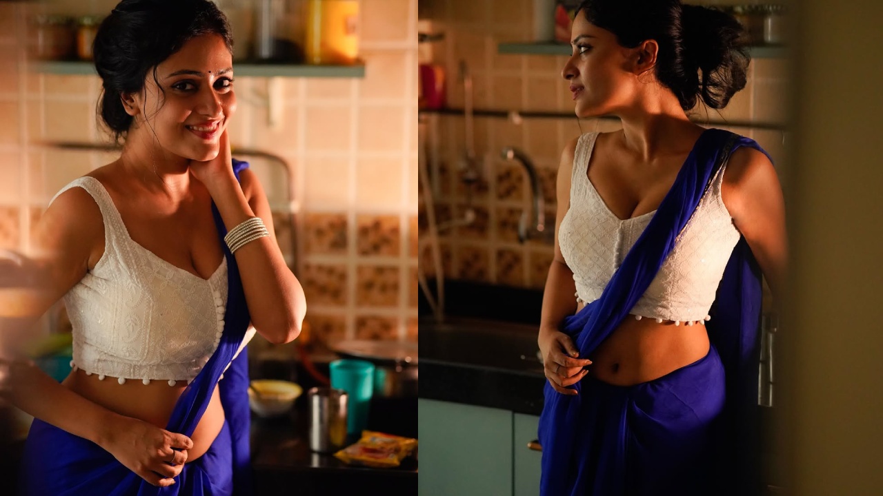 Sanya Thakur : నిఖిల్ స్పై సినిమా హీరోయిన్ గుర్తుందా.. నీలి రంగు చీరలో అందాలతో సాన్య థాకూర్..