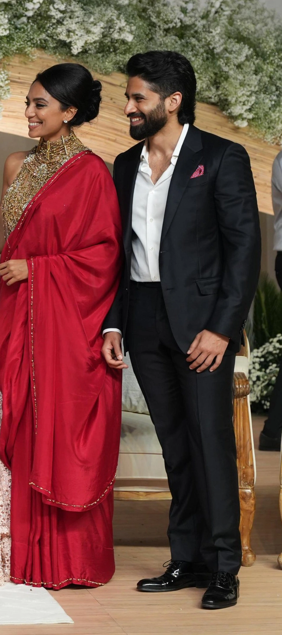 Sobhita Dhulipala Shines in Red Saree at Akkineni Akhil Wedding Reception