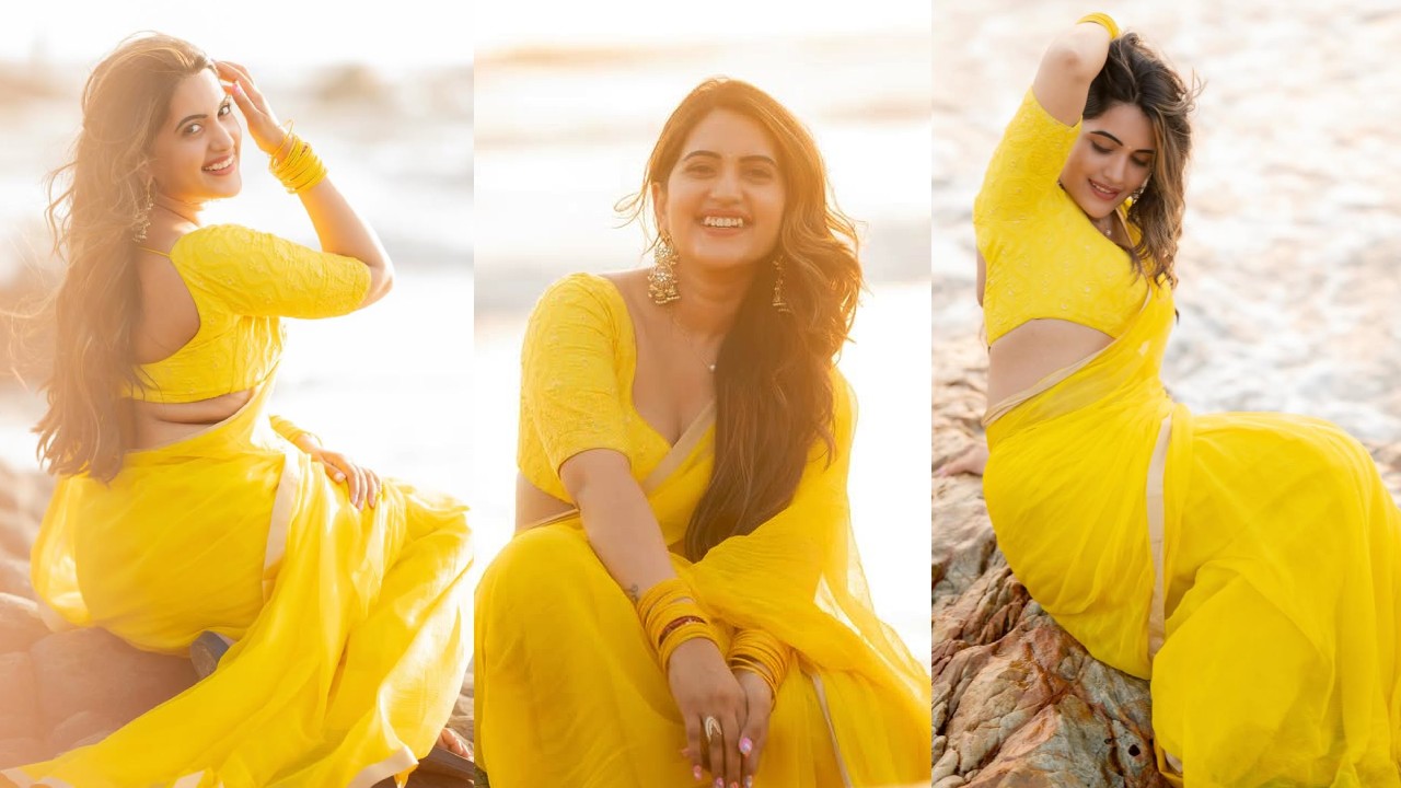 Anchor Sravanthi : గోవాలో సముద్రపు ఒడ్డున.. చీరలో యాంకర్ స్రవంతి.. ఫొటోలు..