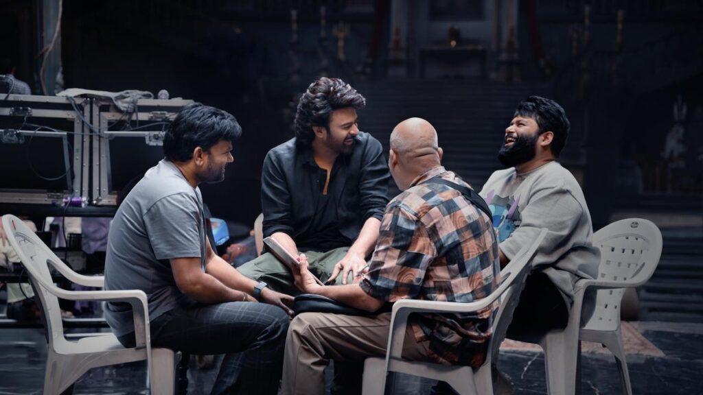 Prabhas The Raja Saab Movie Sets Photo Shares Director Maruthi and Thaman in Photos