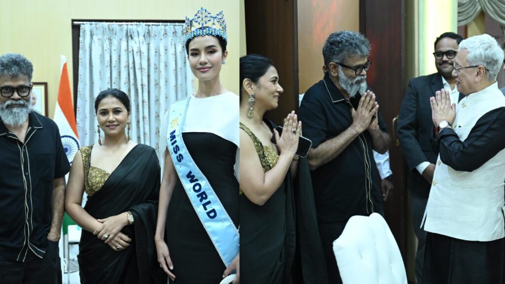 Sukumar and Thabitha Meets Governor of Telangana Jishnu Dev Varma and Miss World 2025 Opal Suchata Chuangsri