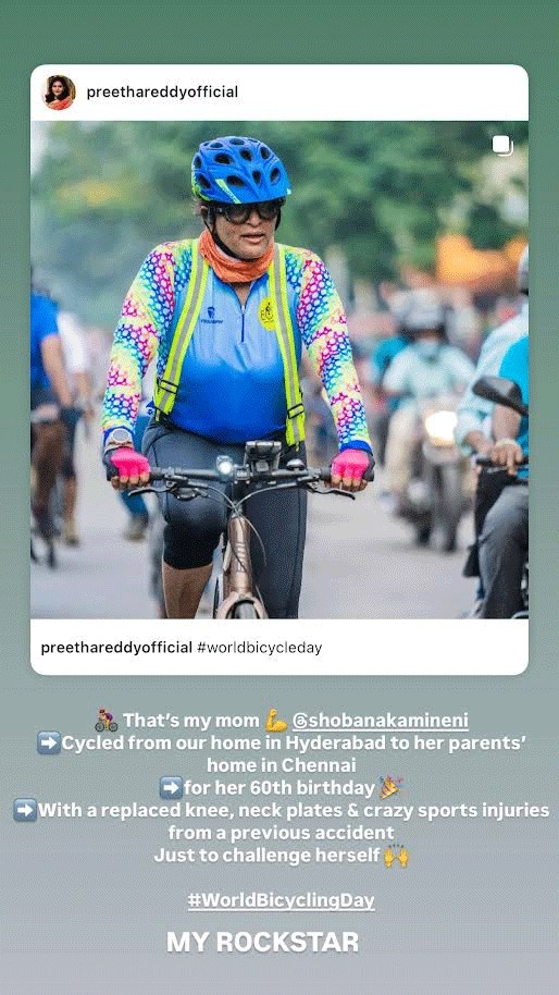 Upasana Mother Sobhana Cycling from Hyderabad to Chennai
