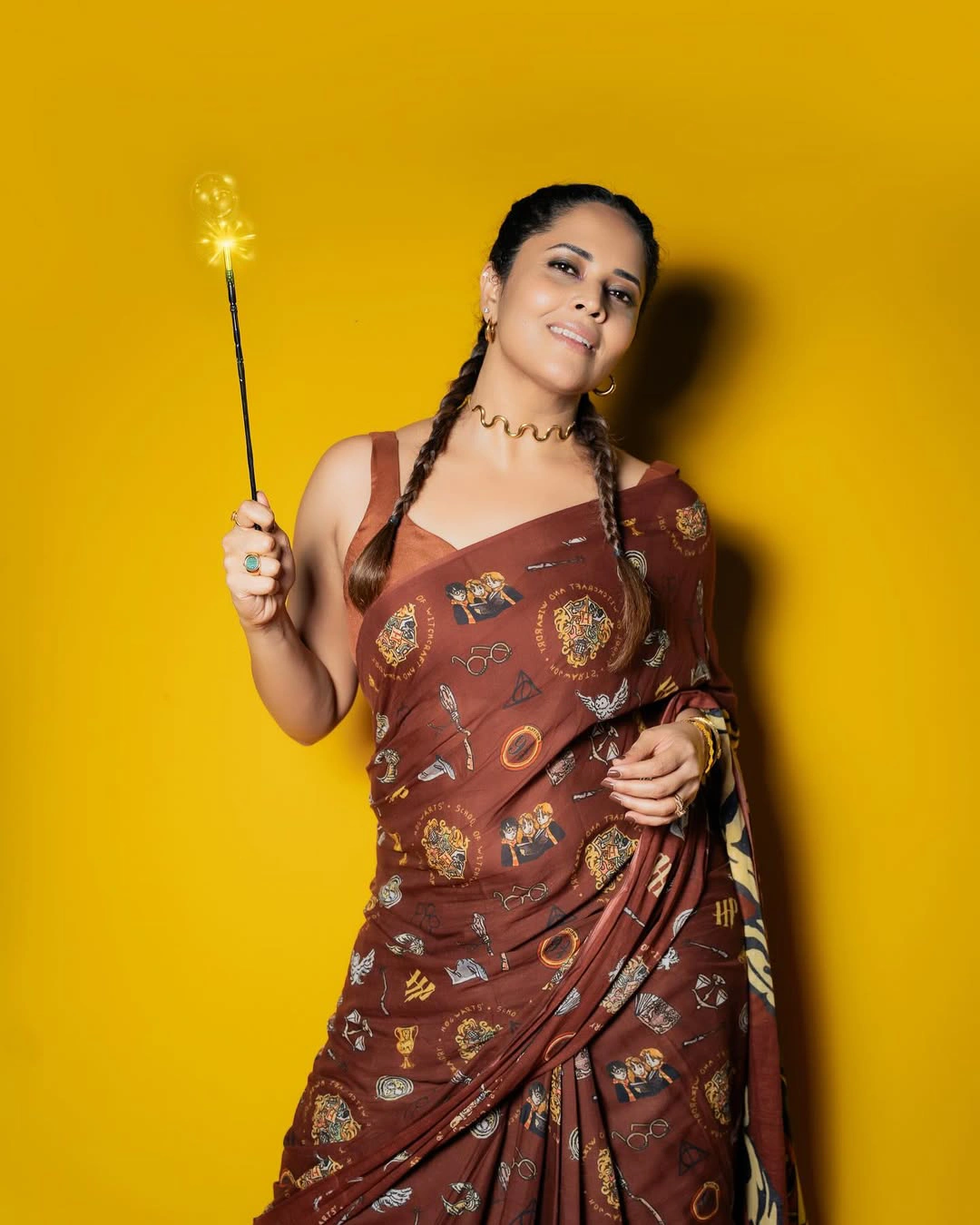 Anasuya Bharadwaj with Two Braids