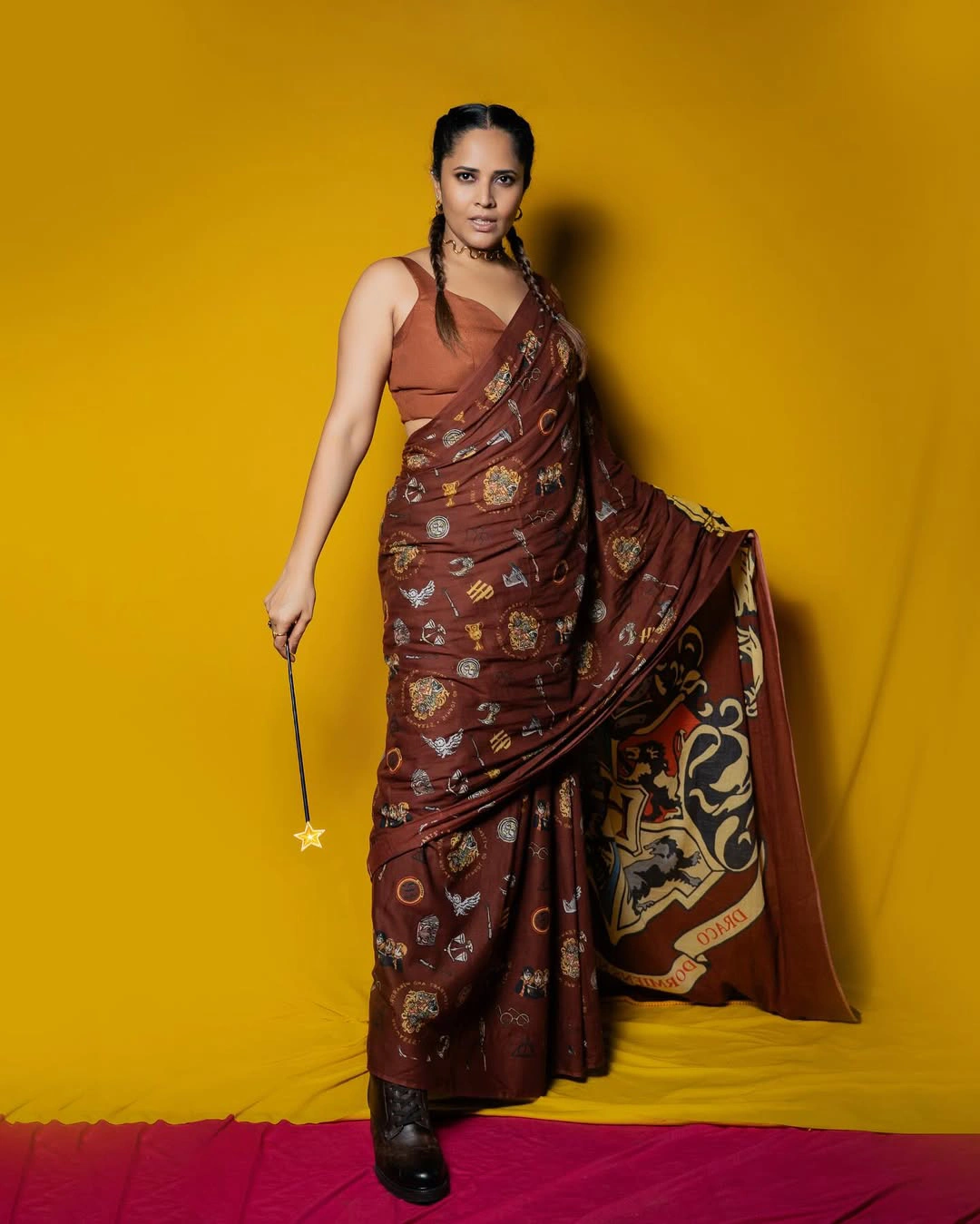 Anasuya Bharadwaj with Two Braids