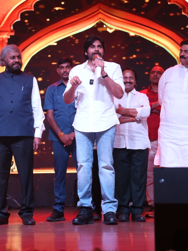 Pawan Kalyan With his Wife Anna Lezhneva in Hari Hara Veeramallu Pre Release event