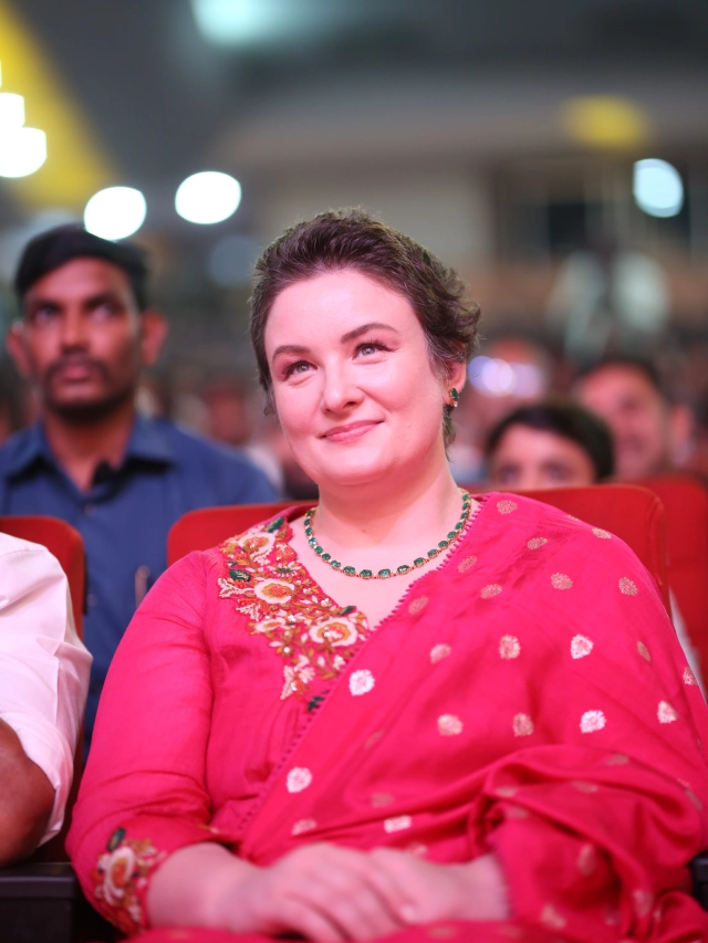 Pawan Kalyan With his Wife Anna Lezhneva in Hari Hara Veeramallu Pre Release event