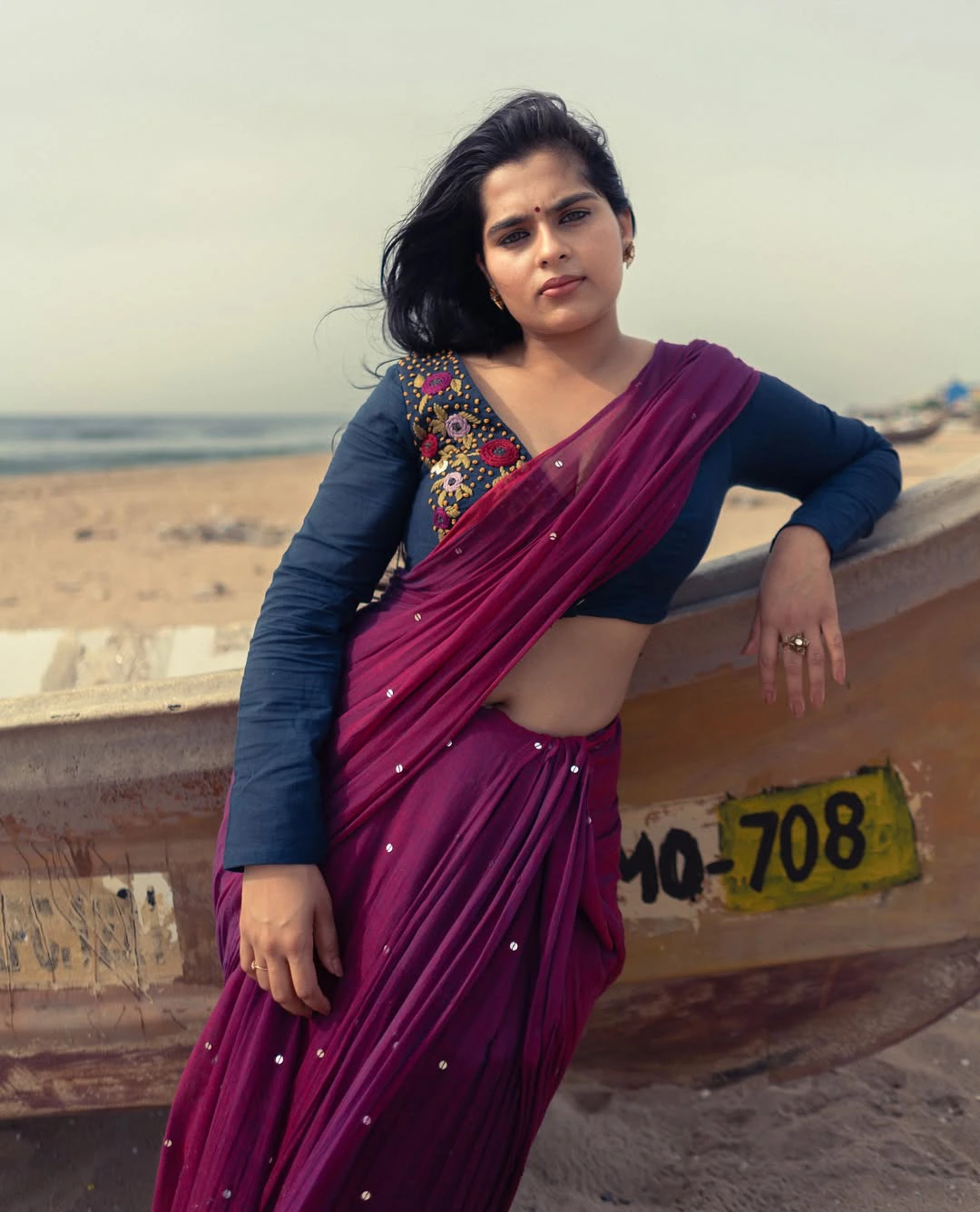 Kavya Kalyanram Saree Looks in Beach