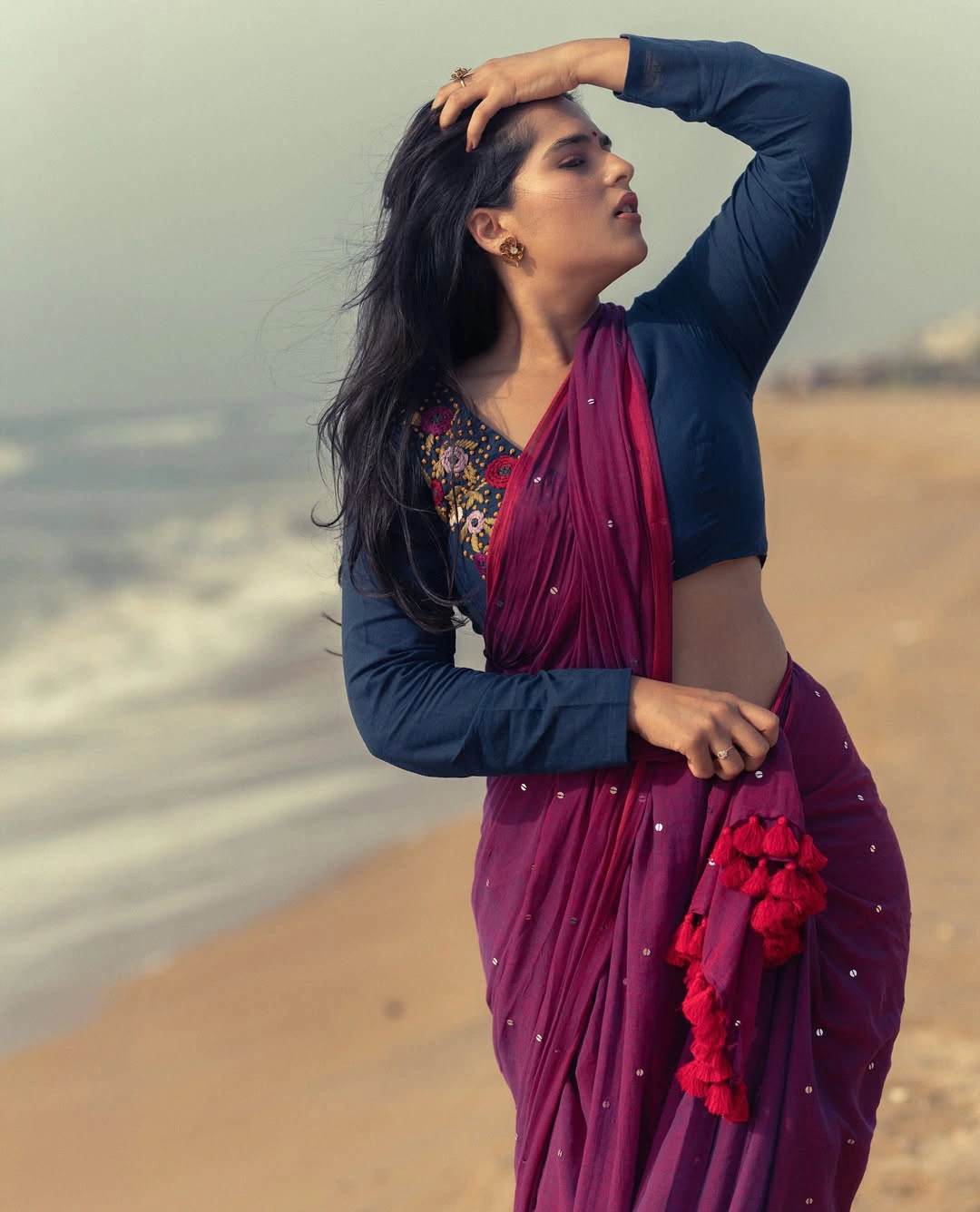 Kavya Kalyanram Saree Looks in Beach