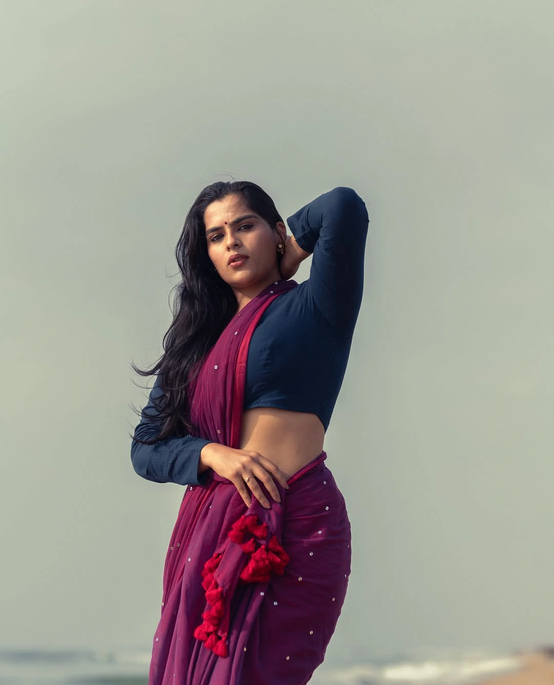 Kavya Kalyanram Saree Looks in Beach