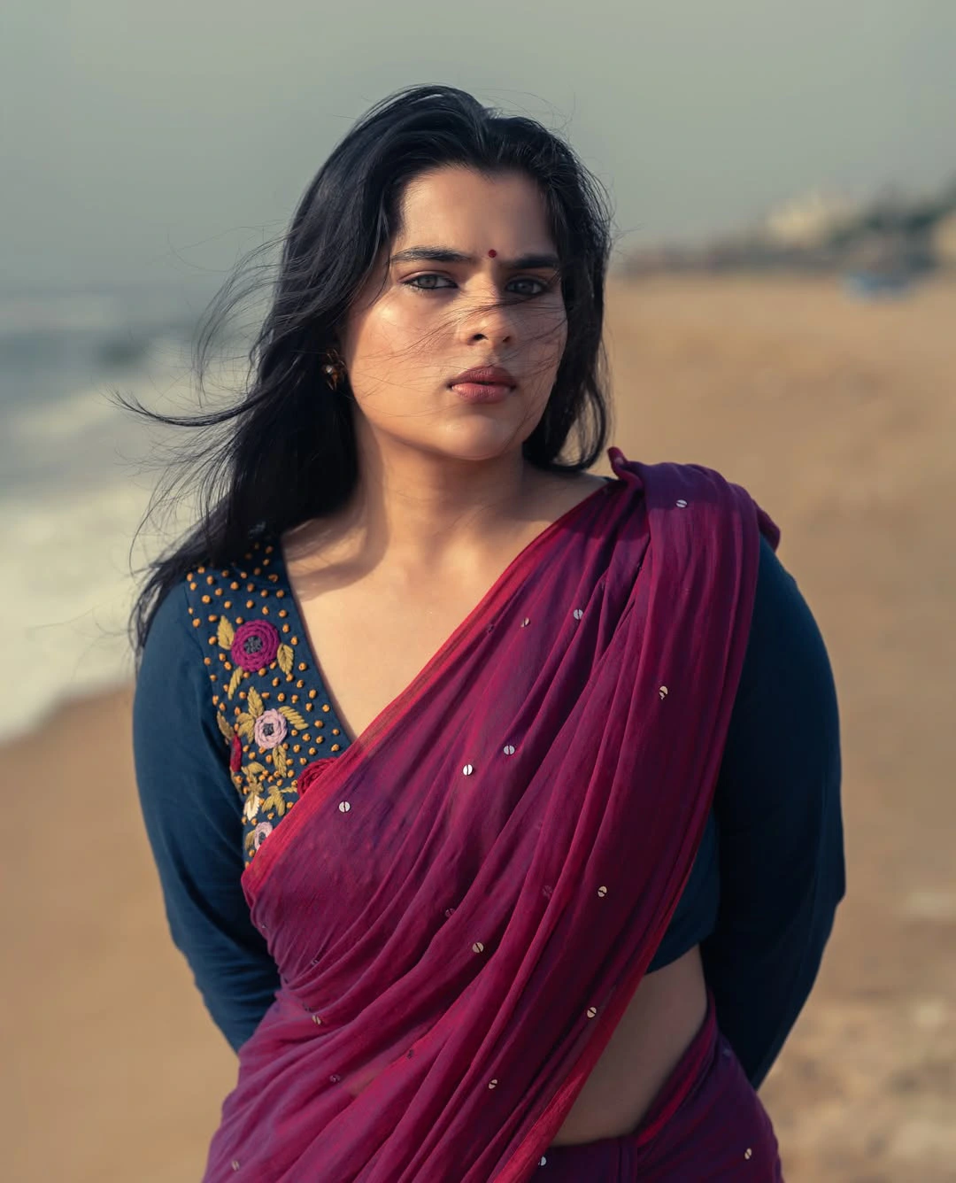 Kavya Kalyanram Saree Looks in Beach