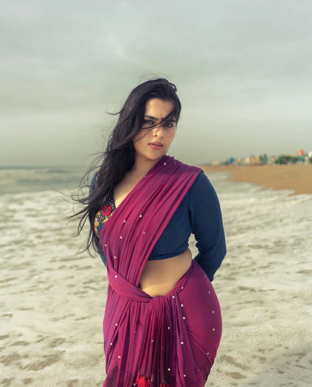 Kavya Kalyanram Saree Looks in Beach