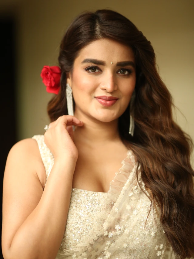 Nidhhi Agerwal Shines in Saree at Hari Hara VeeraMallu Press Meet