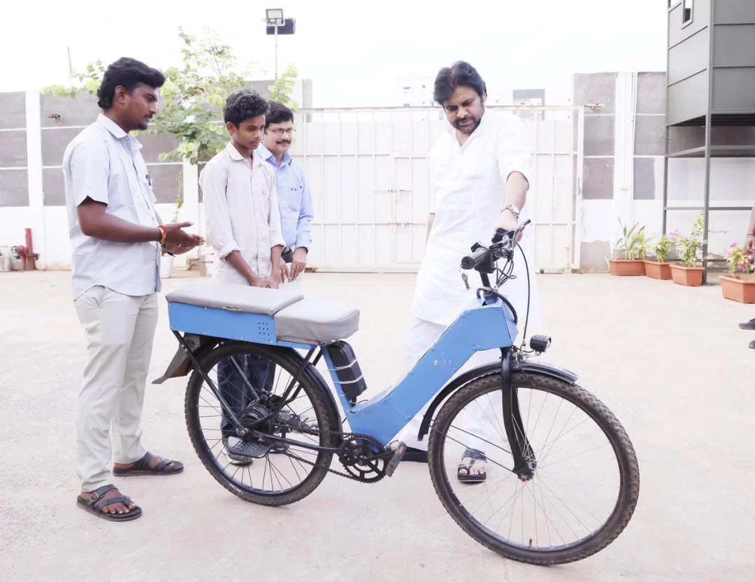 Pawan Kalyan Riding a Battery Cycle