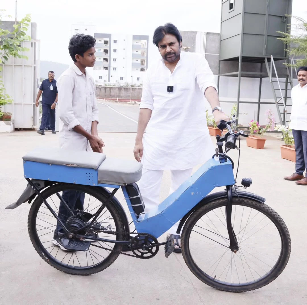 Pawan Kalyan Riding a Battery Cycle