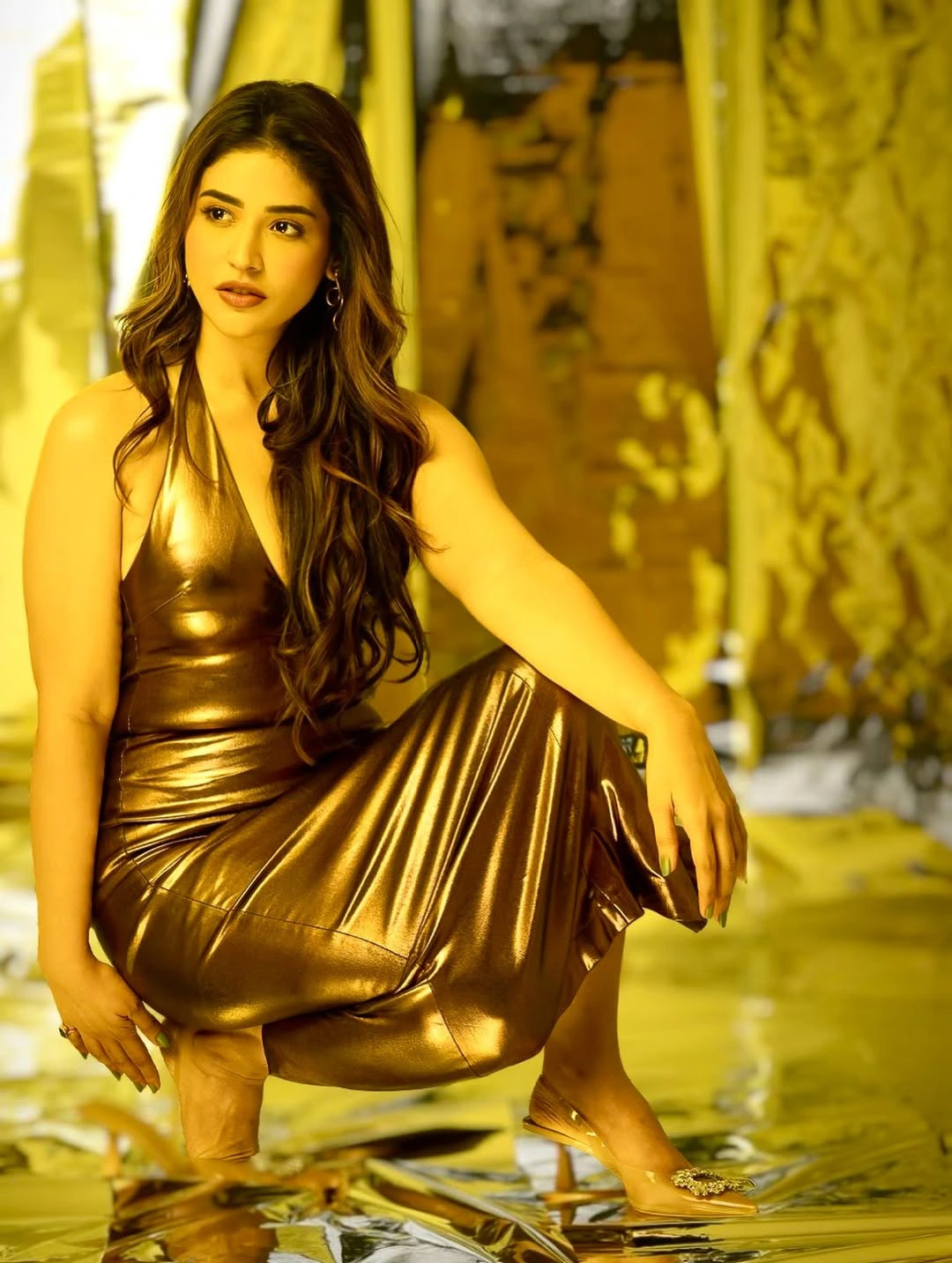 Priyanka Jawalkar Shines in Golden Shade Dress