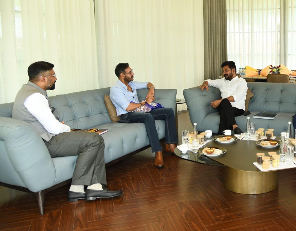 Bollywood Star Ajay Devgn meets CM Revanth Reddy for set a Film City in Telangana 