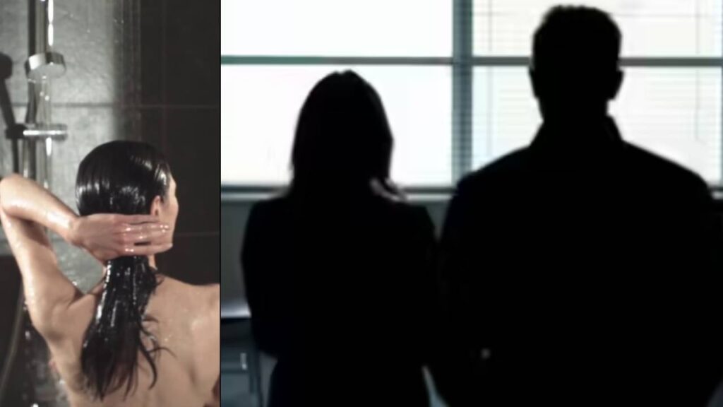 husband Films his wife Bathing