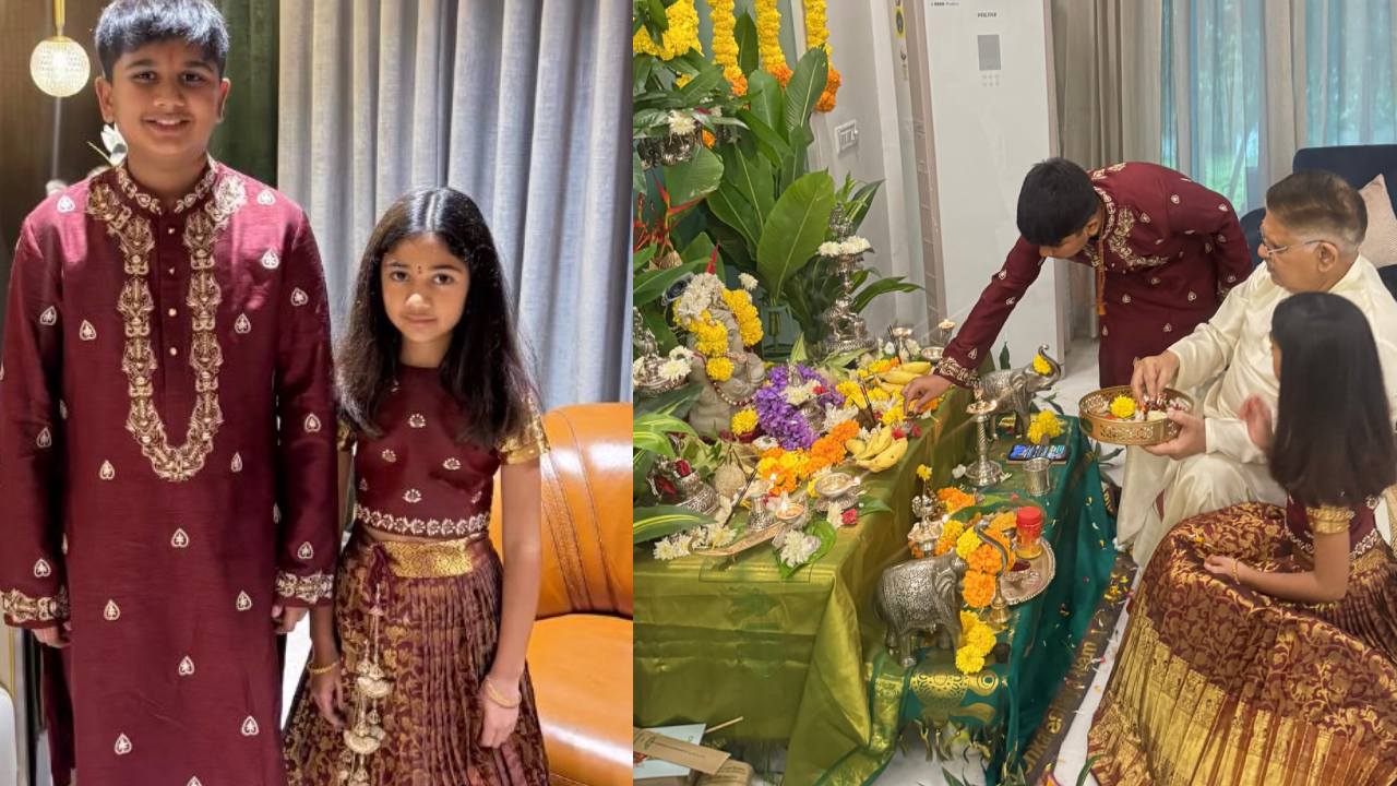 Allu Ayaan Arha : తాతయ్యతో కలిసి వినాయక చవితి పూజ చేస్తున్న అల్లు అయాన్, అర్హ.. ఫొటోలు వైరల్..