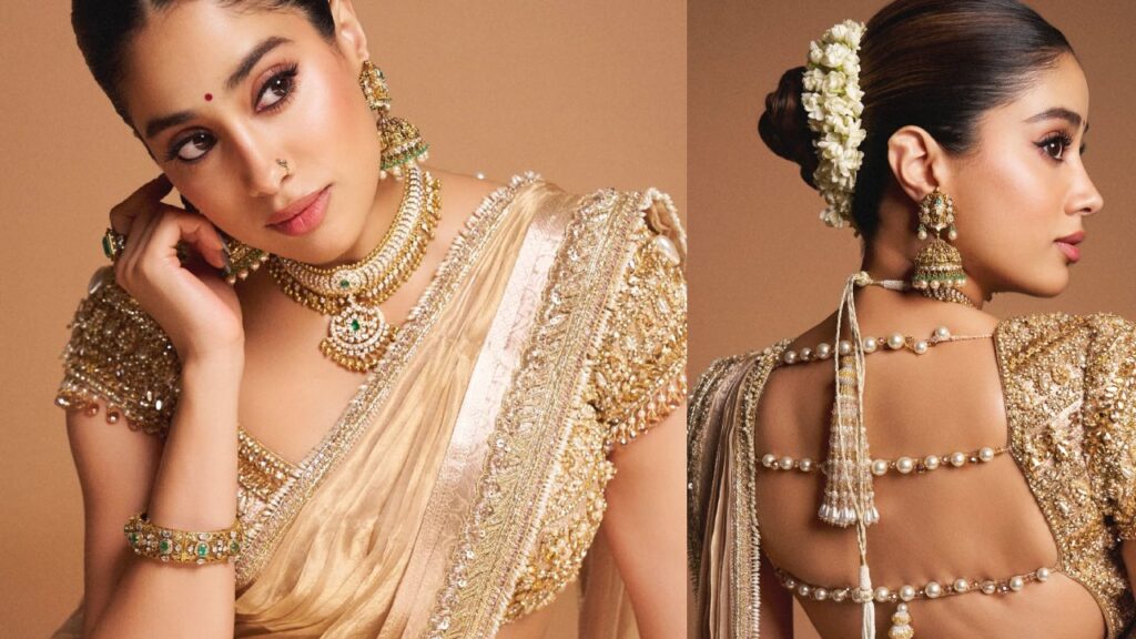 Janhvi Kapoor Shines in Golden Saree